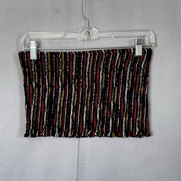 Women's Express One Eleven Bandeau Smocked Sleeveless Crop Top- Black Multi-Size - Picture 2 of 5